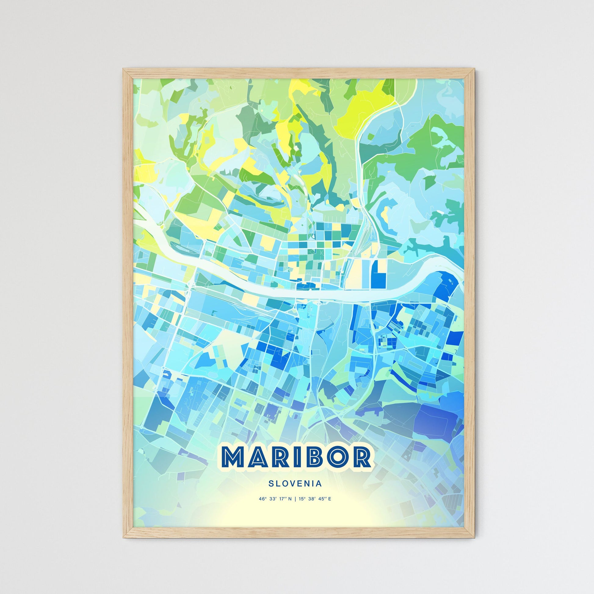 Colorful Maribor Slovenia Fine Art Map Cool Blue