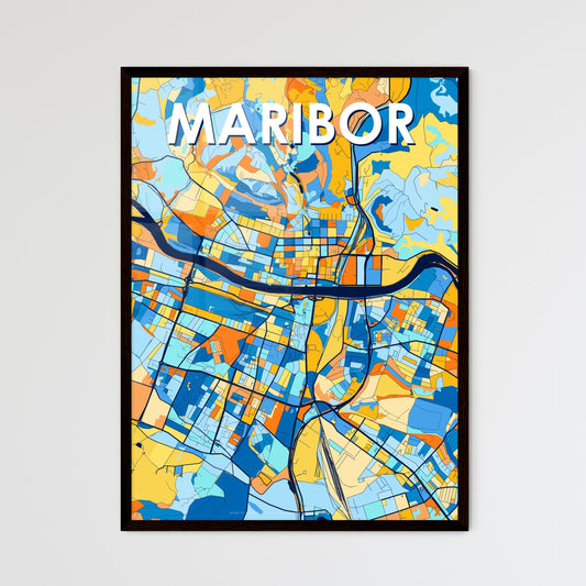 MARIBOR SLOVENIA Vibrant Colorful Art Map Poster Blue Orange