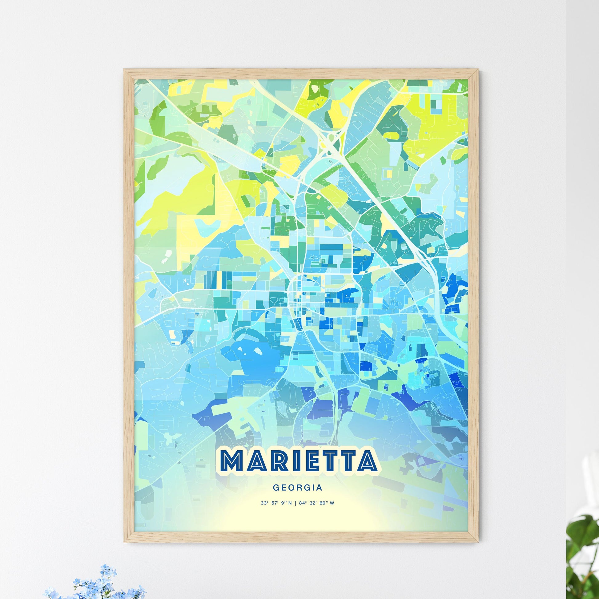 Colorful Marietta Georgia Fine Art Map Cool Blue