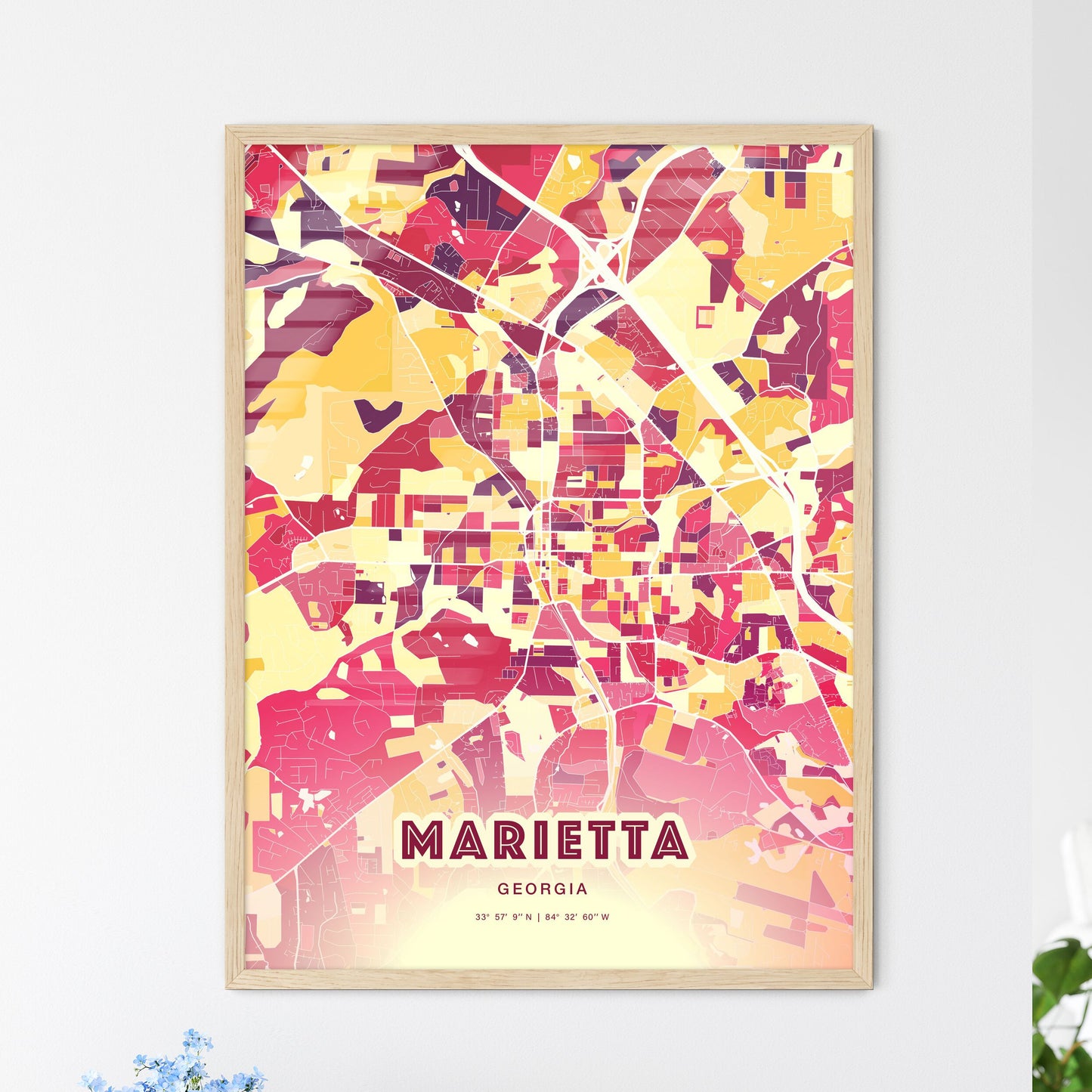 Colorful Marietta Georgia Fine Art Map Hot Red