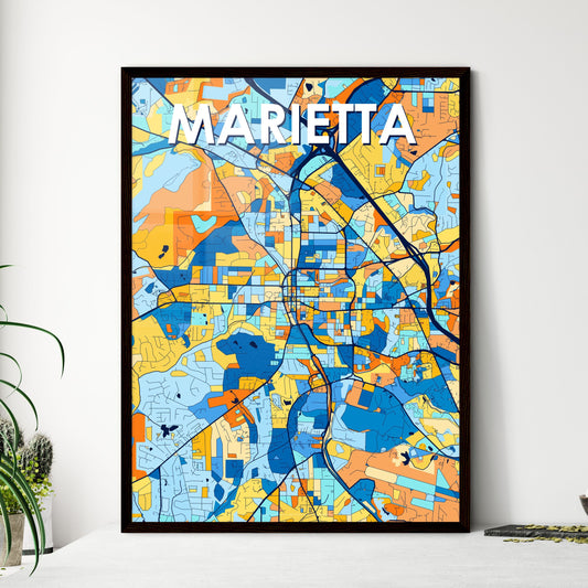 MARIETTA GEORGIA Vibrant Colorful Art Map Poster Blue Orange