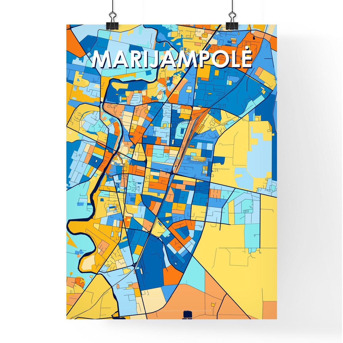 MARIJAMPOLĖ LITHUANIA Vibrant Colorful Art Map Poster Blue Orange