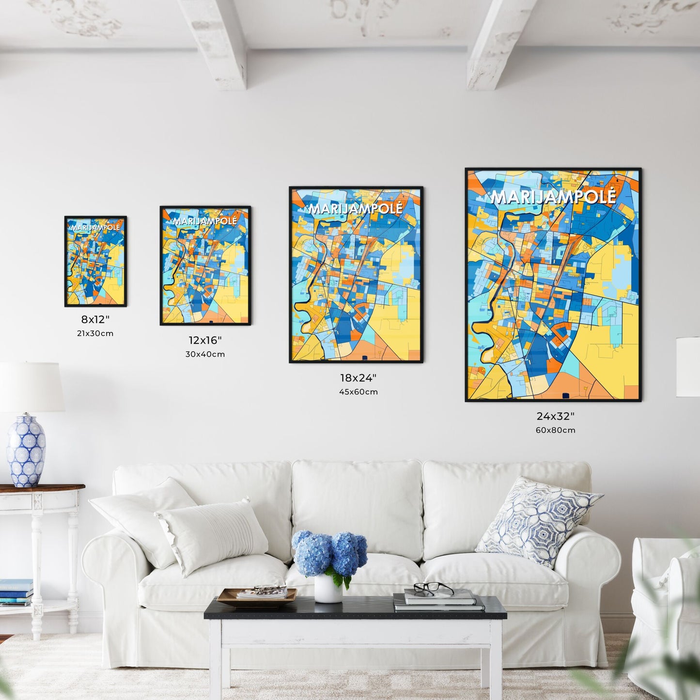 MARIJAMPOLĖ LITHUANIA Vibrant Colorful Art Map Poster Blue Orange