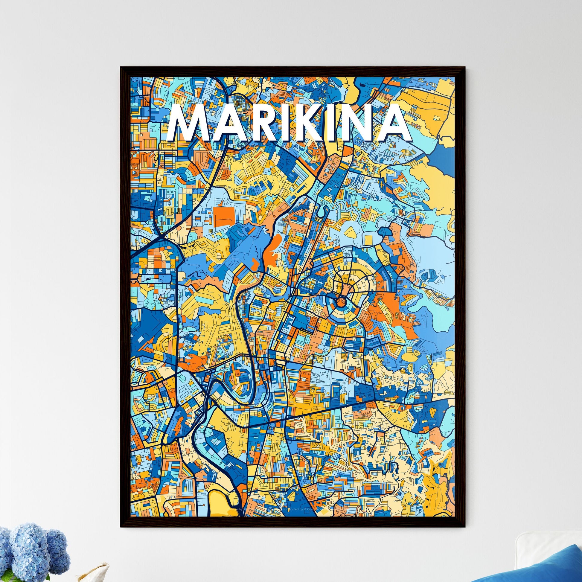 MARIKINA PHILIPPINES Vibrant Colorful Art Map Poster Blue Orange