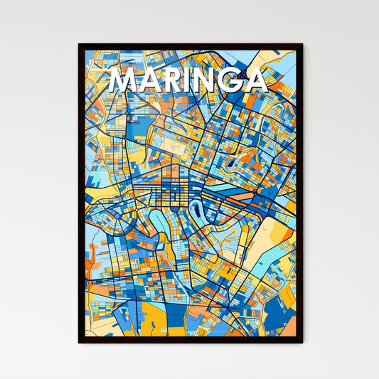 MARINGA BRAZIL Vibrant Colorful Art Map Poster Blue Orange