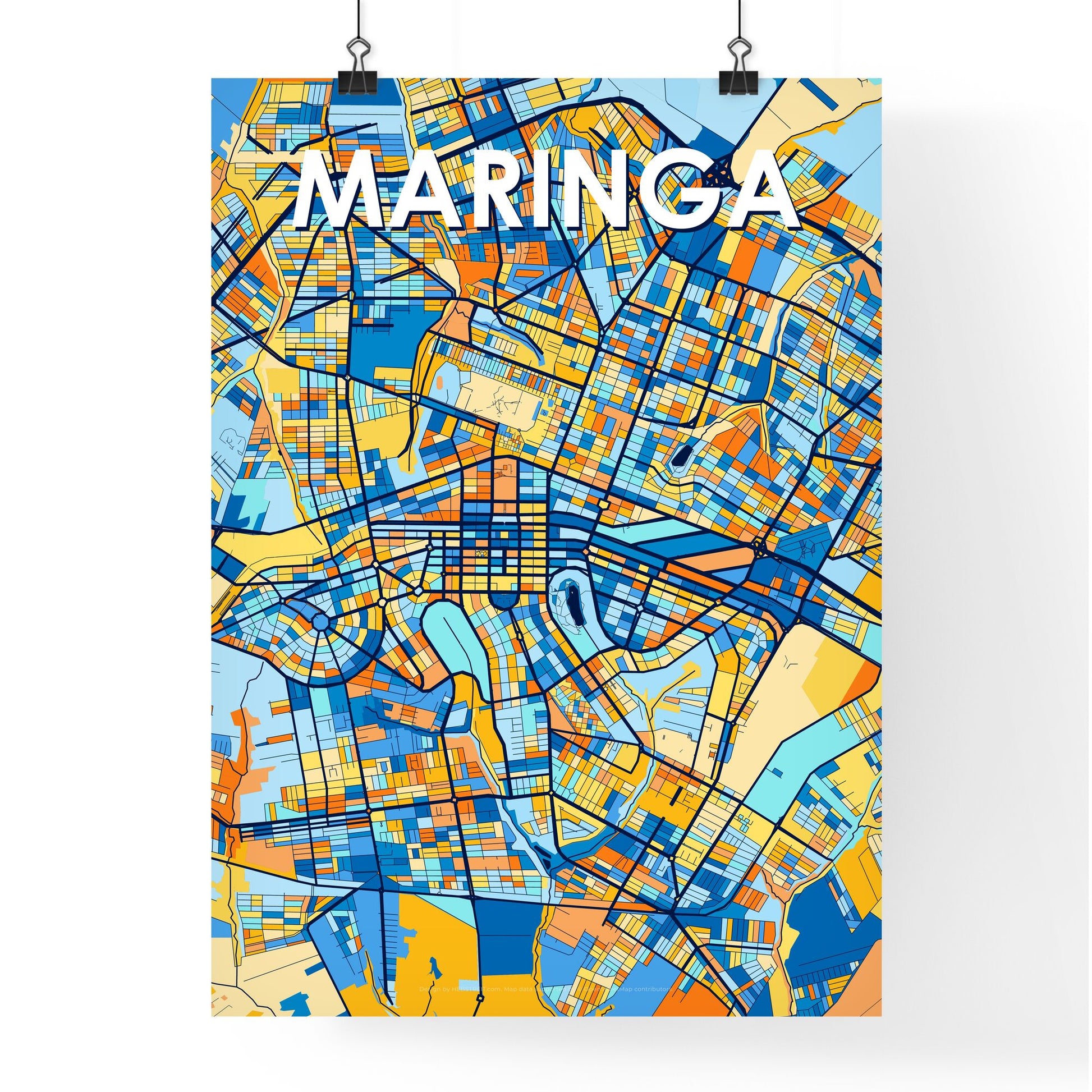 MARINGA BRAZIL Vibrant Colorful Art Map Poster Blue Orange