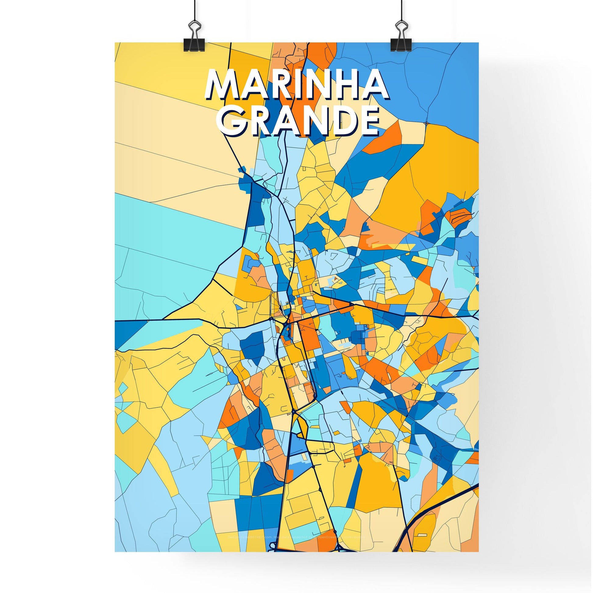 MARINHA GRANDE PORTUGAL Vibrant Colorful Art Map Poster Blue Orange