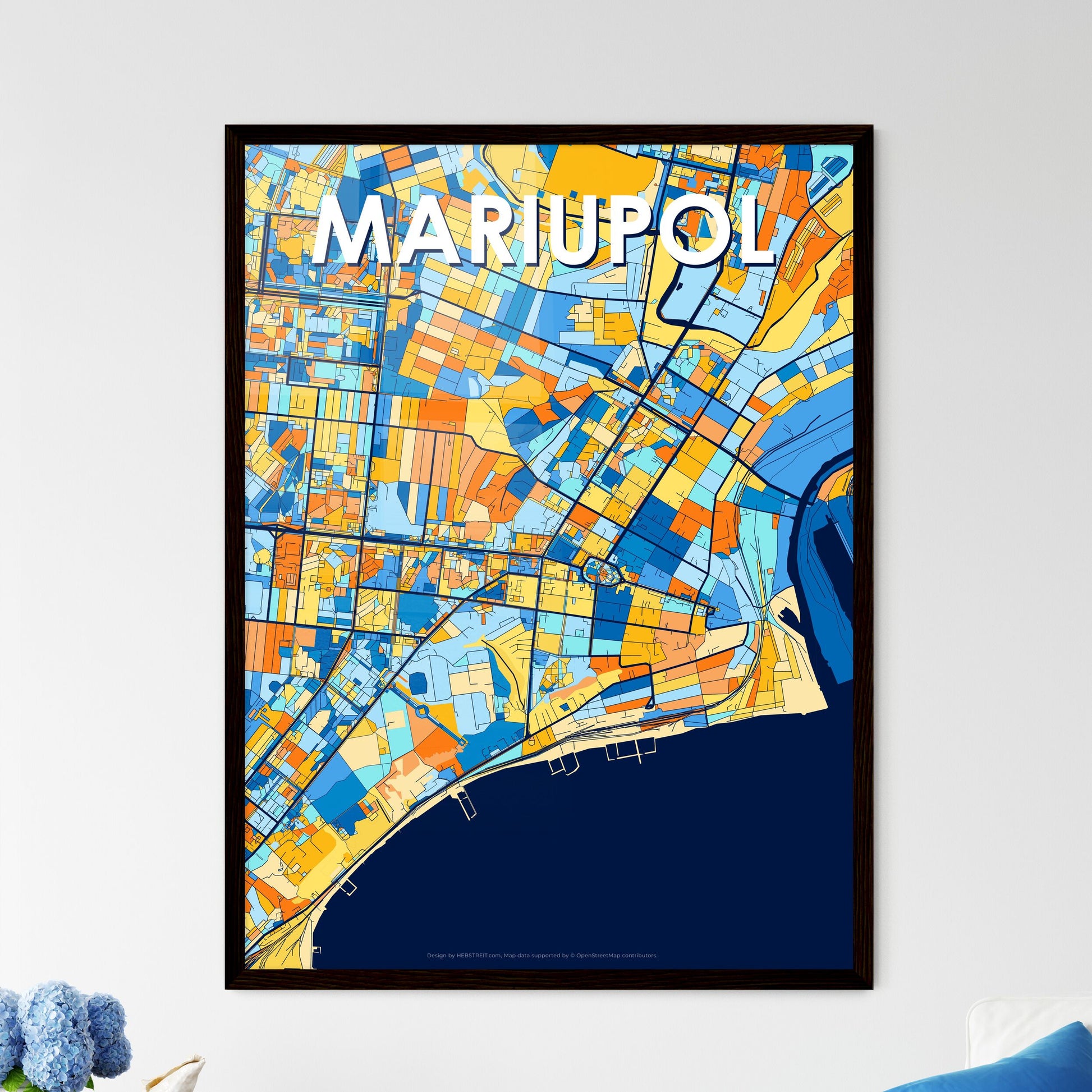 MARIUPOL UKRAINE Vibrant Colorful Art Map Poster Blue Orange