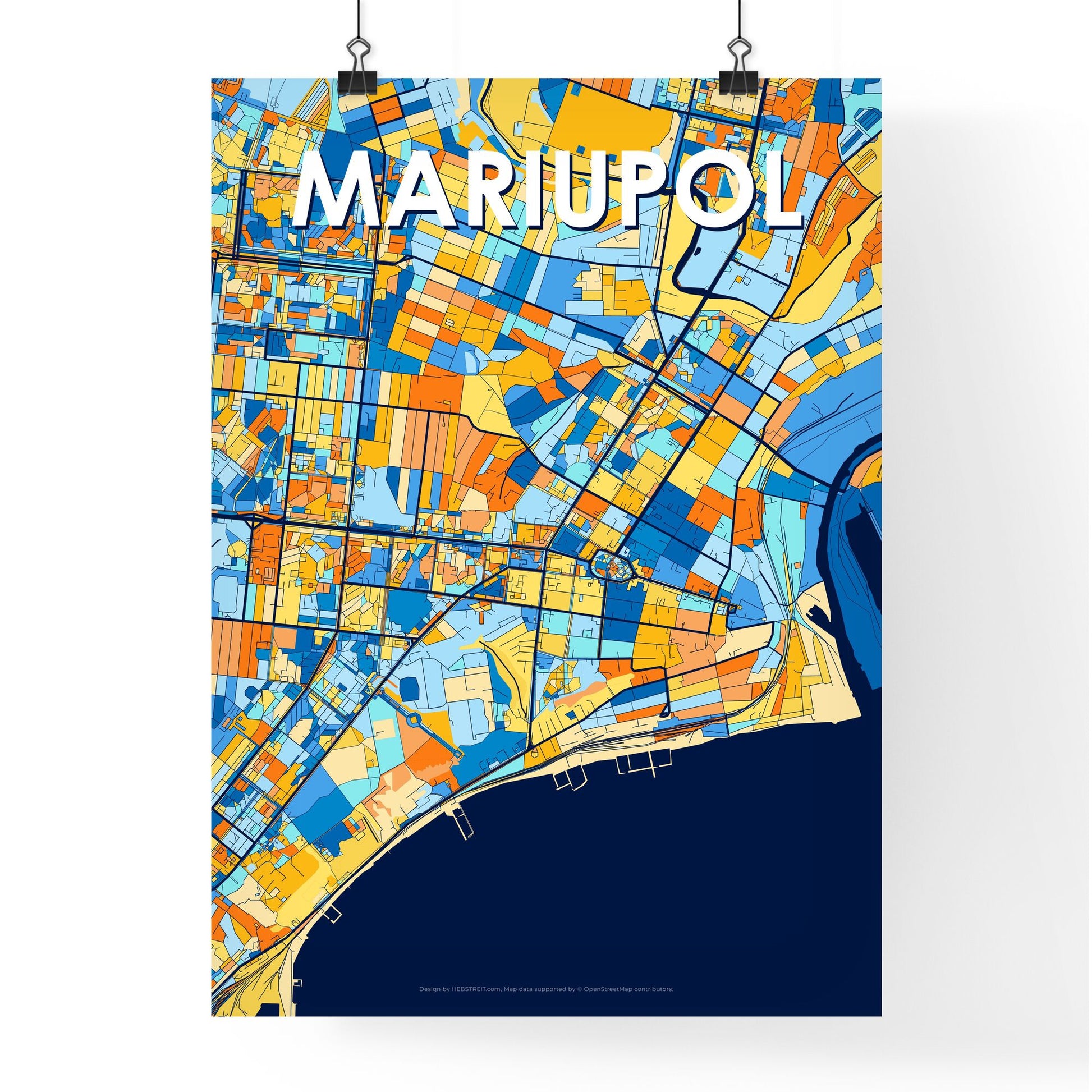 MARIUPOL UKRAINE Vibrant Colorful Art Map Poster Blue Orange