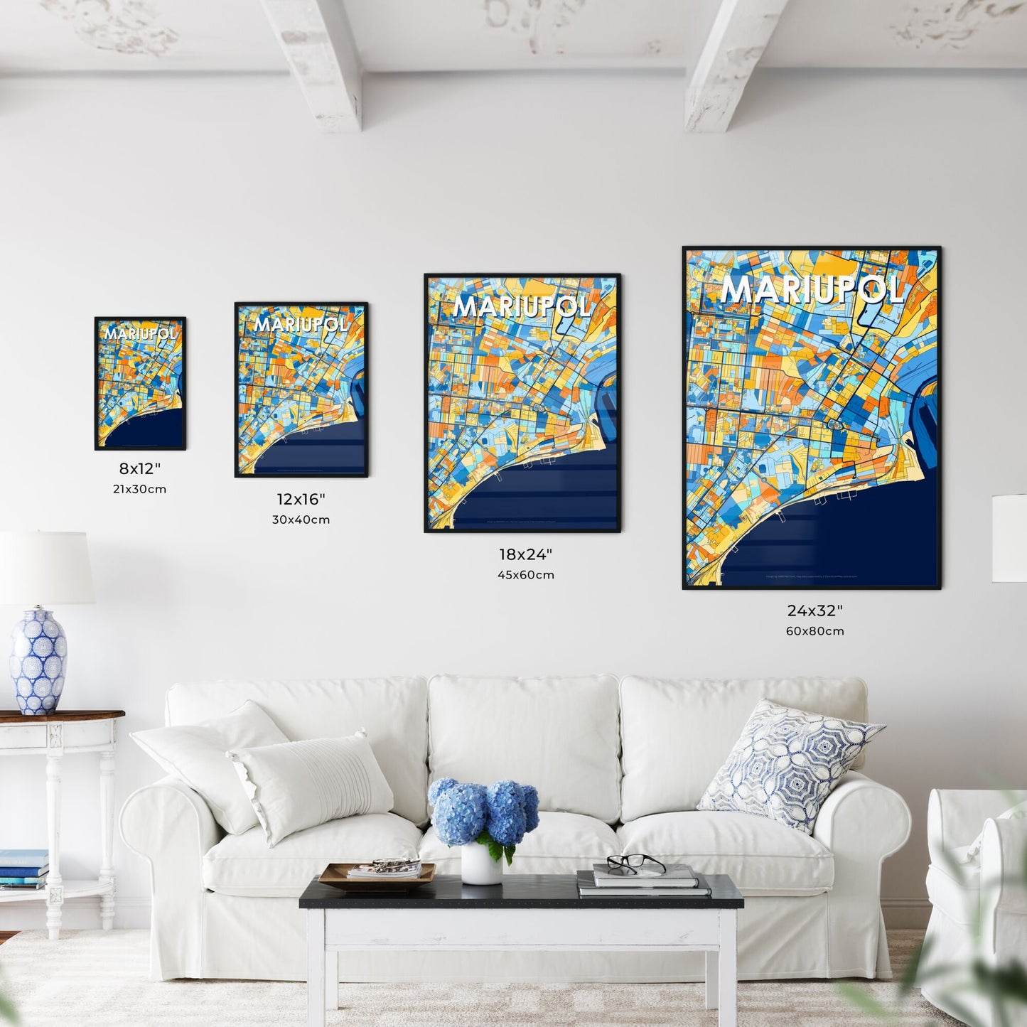 MARIUPOL UKRAINE Vibrant Colorful Art Map Poster Blue Orange