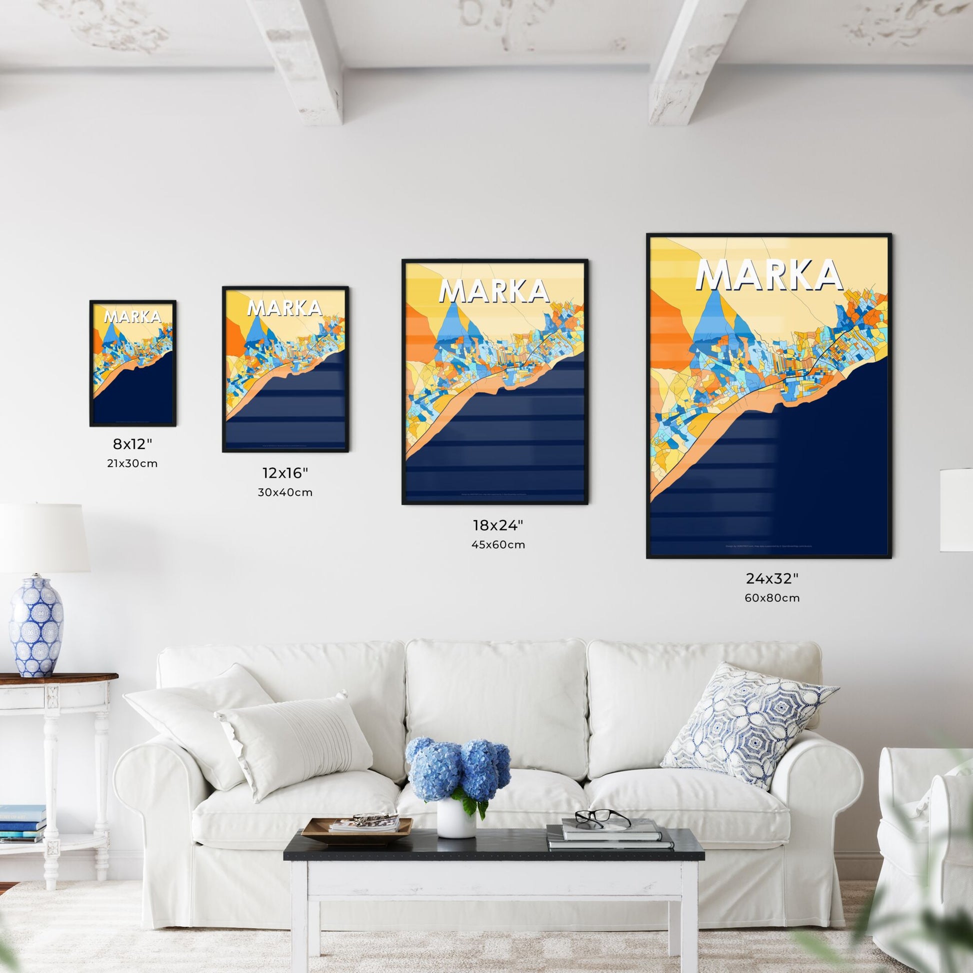 MARKA SOMALIA Vibrant Colorful Art Map Poster Blue Orange