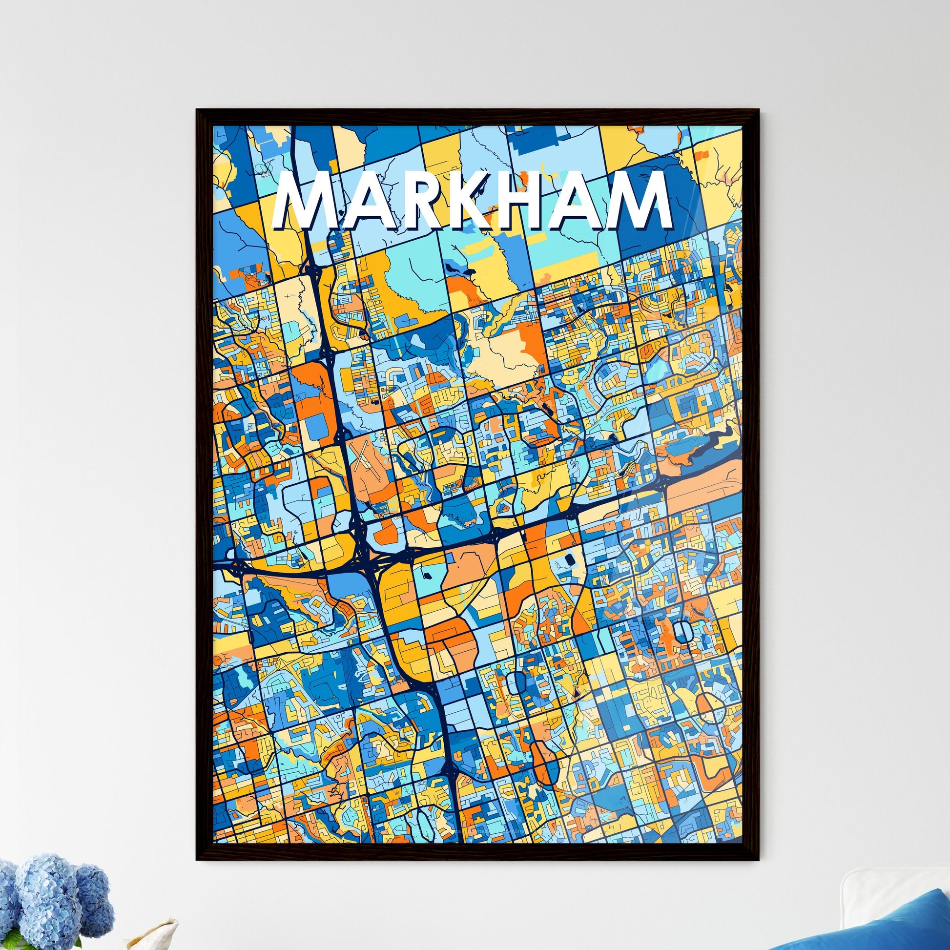 MARKHAM CANADA Vibrant Colorful Art Map Poster Blue Orange