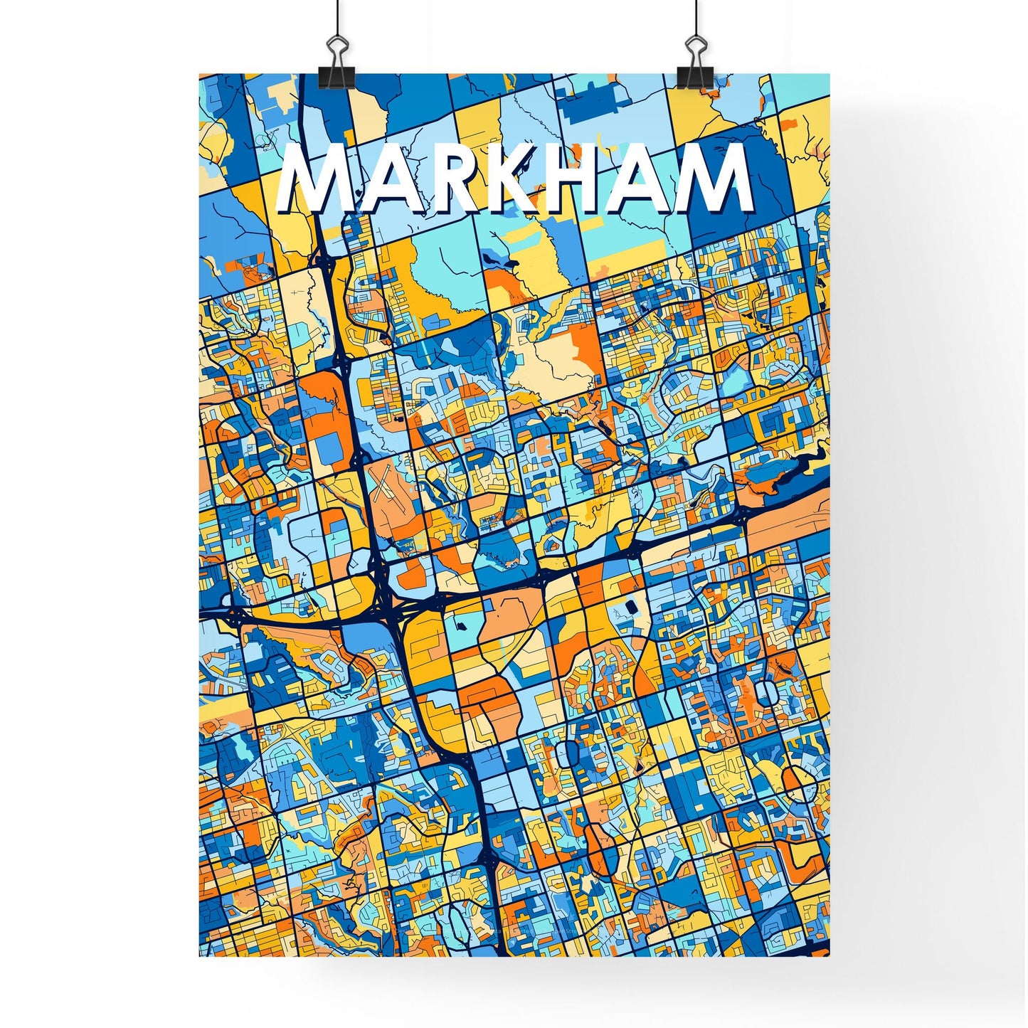 MARKHAM CANADA Vibrant Colorful Art Map Poster Blue Orange