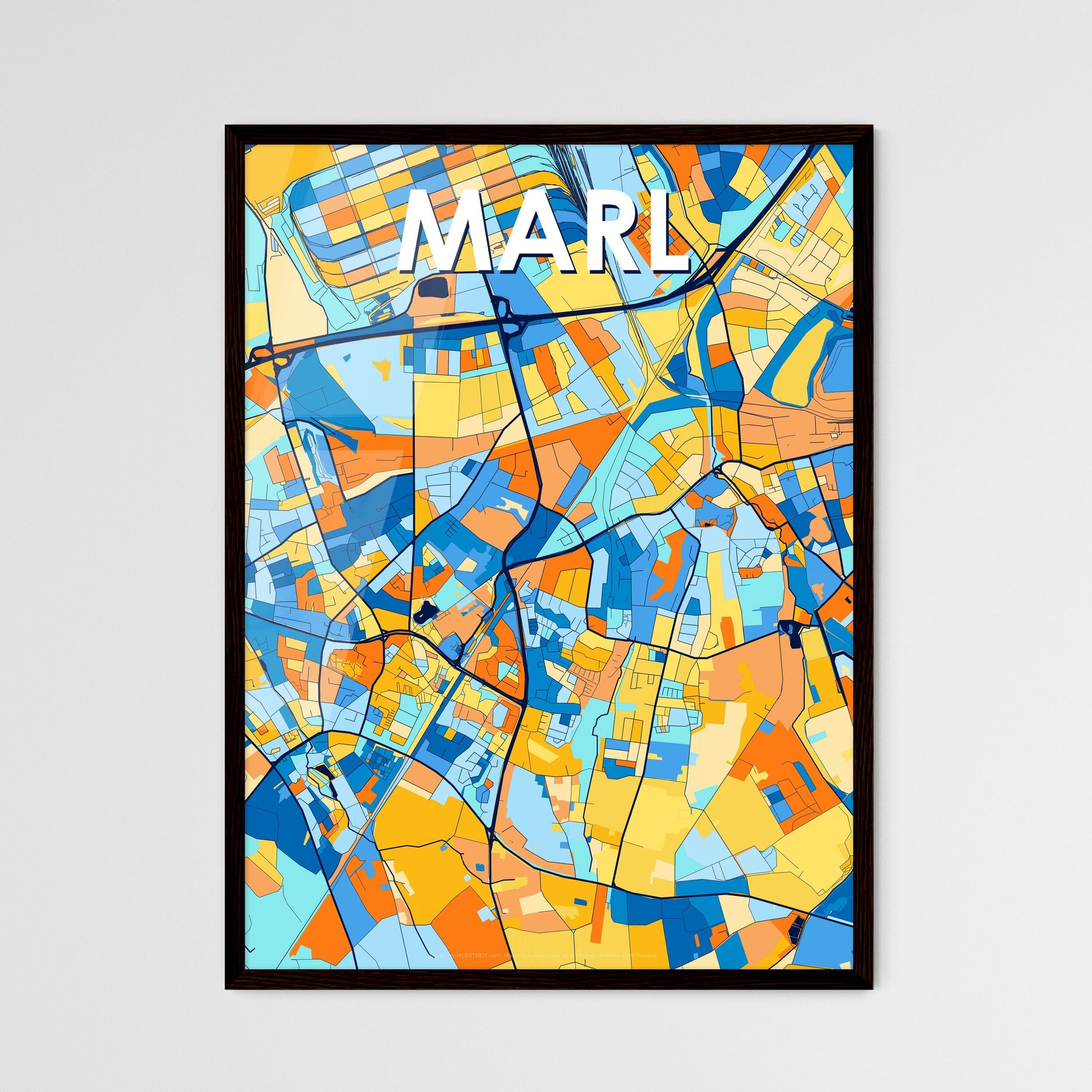 MARL GERMANY Vibrant Colorful Art Map Poster Blue Orange