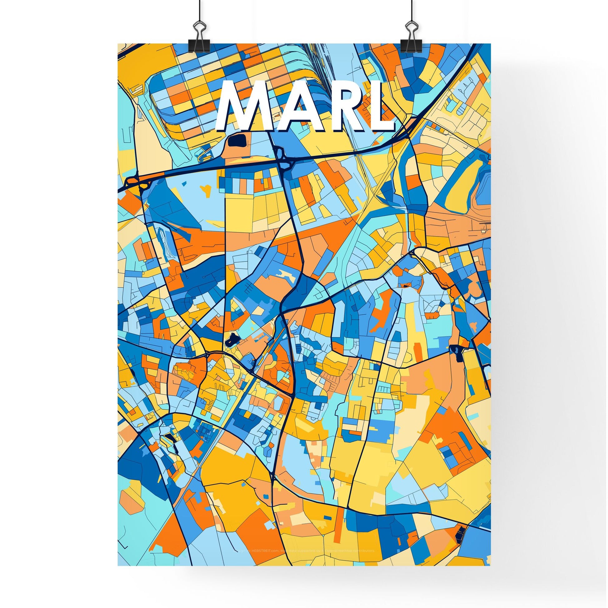 MARL GERMANY Vibrant Colorful Art Map Poster Blue Orange