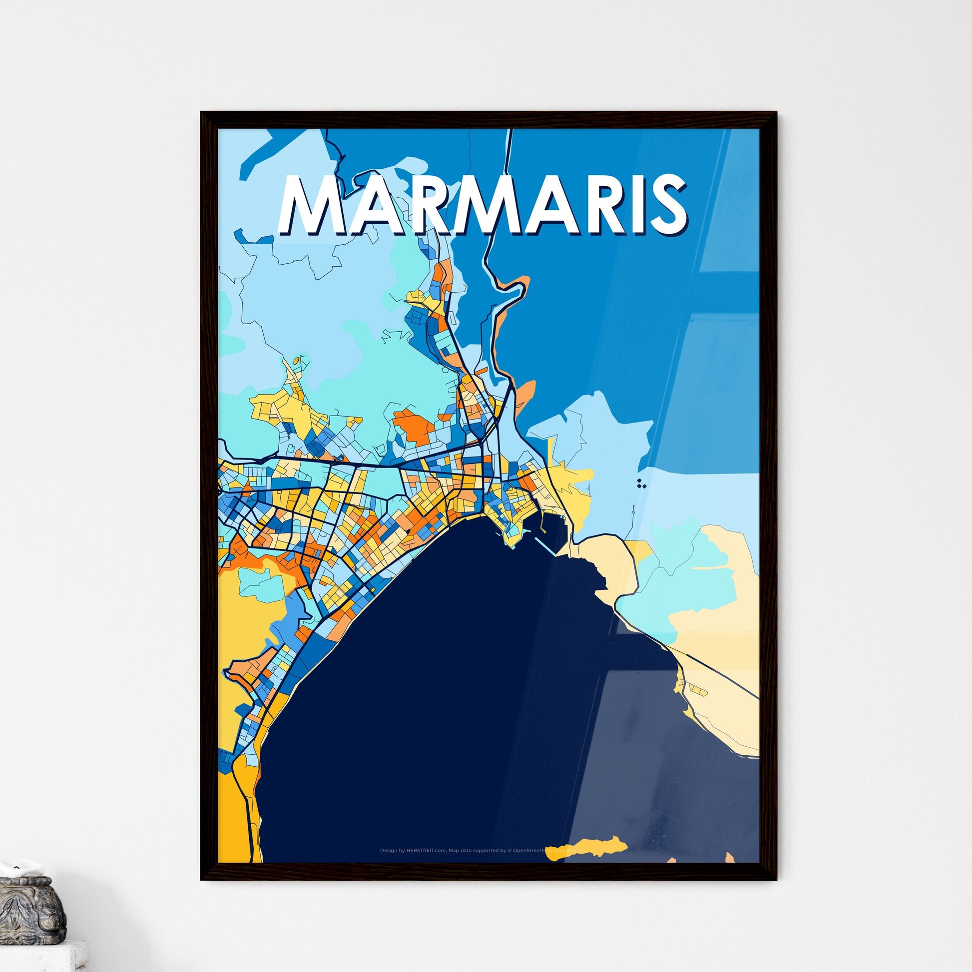 MARMARIS TURKEY Vibrant Colorful Art Map Poster Blue Orange