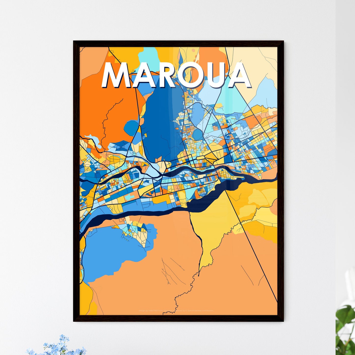 MAROUA CAMEROON Vibrant Colorful Art Map Poster Blue Orange