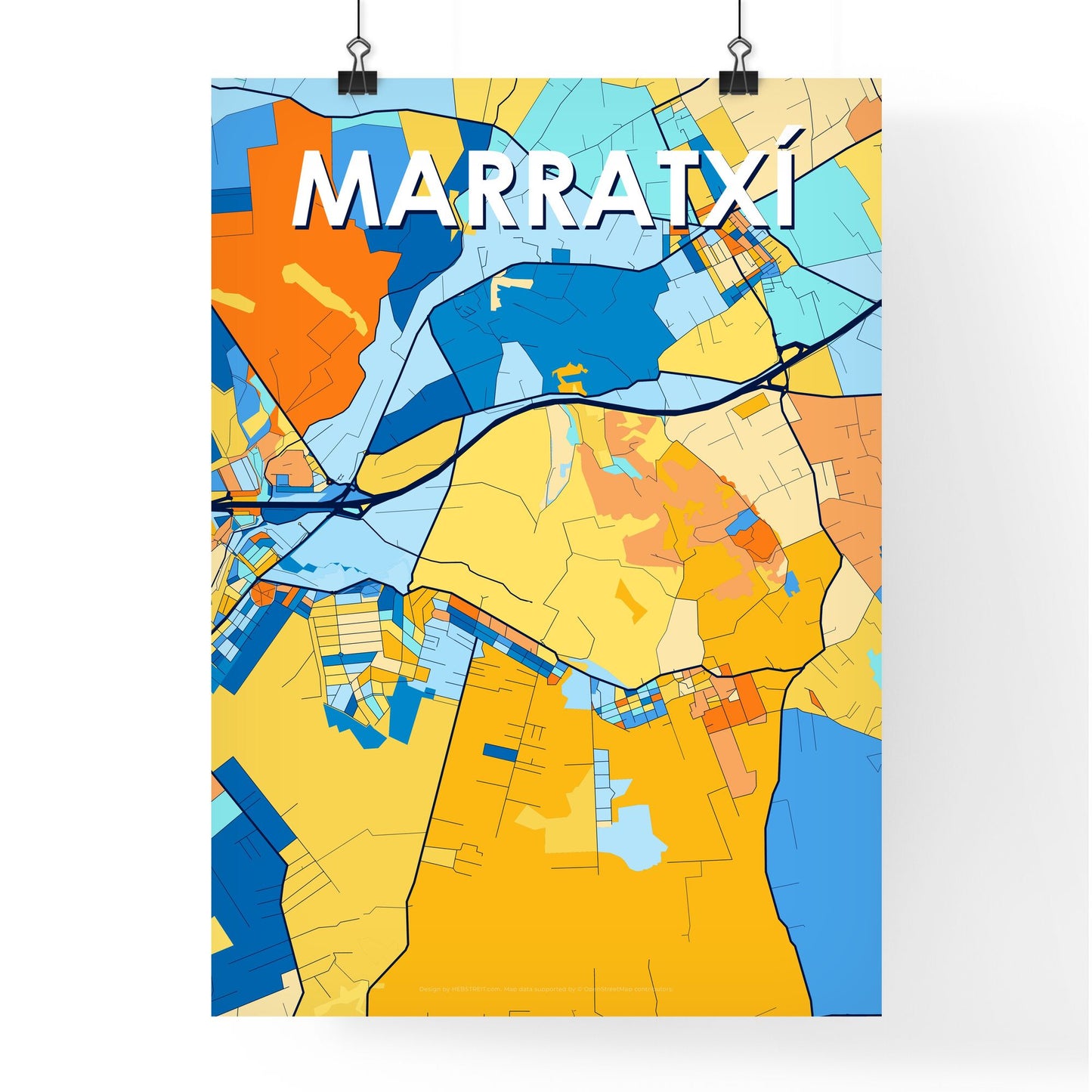 MARRATXÍ SPAIN Vibrant Colorful Art Map Poster Blue Orange