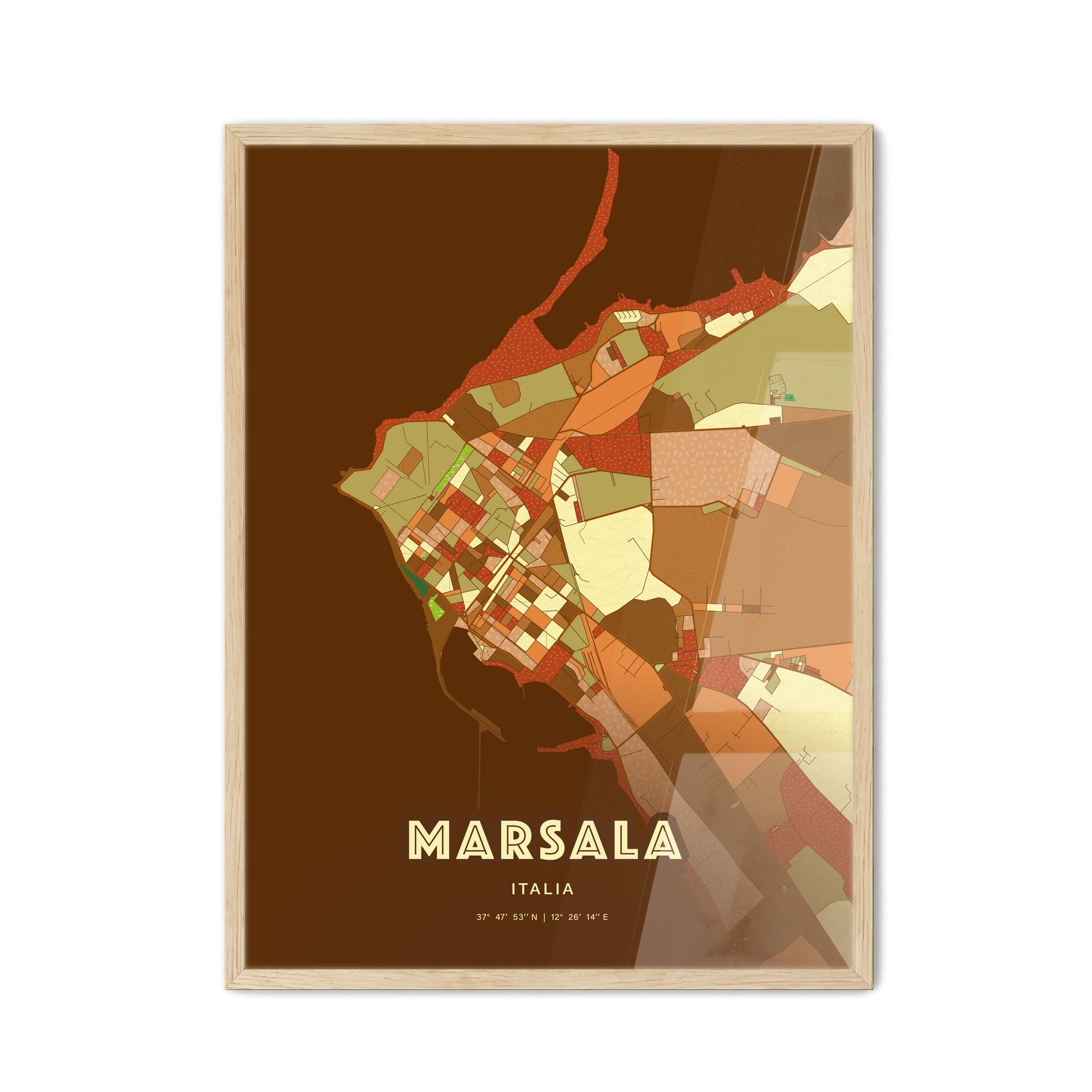 Colorful Marsala Italy Fine Art Map Farmhouse