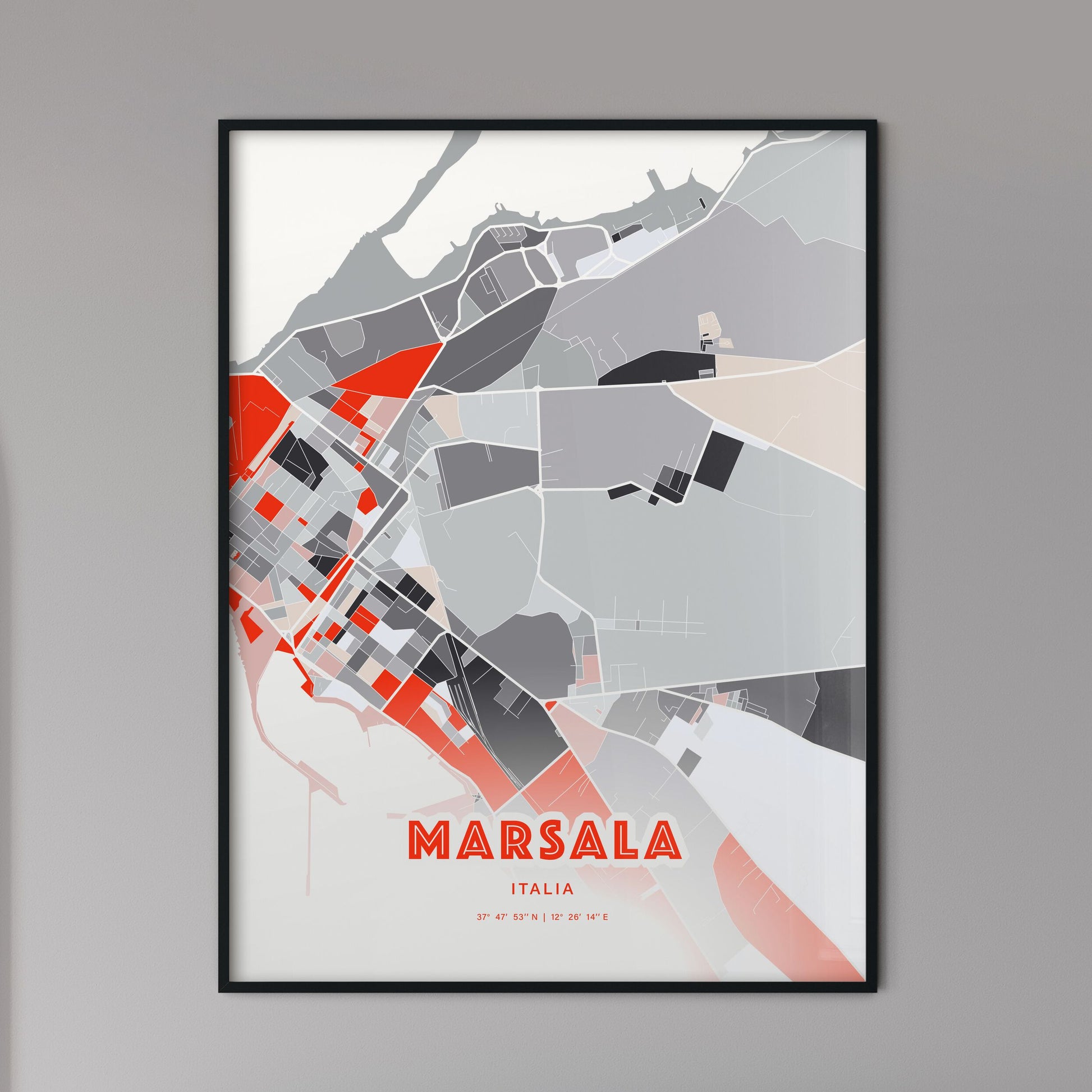 Colorful Marsala Italy Fine Art Map Modern Expressive