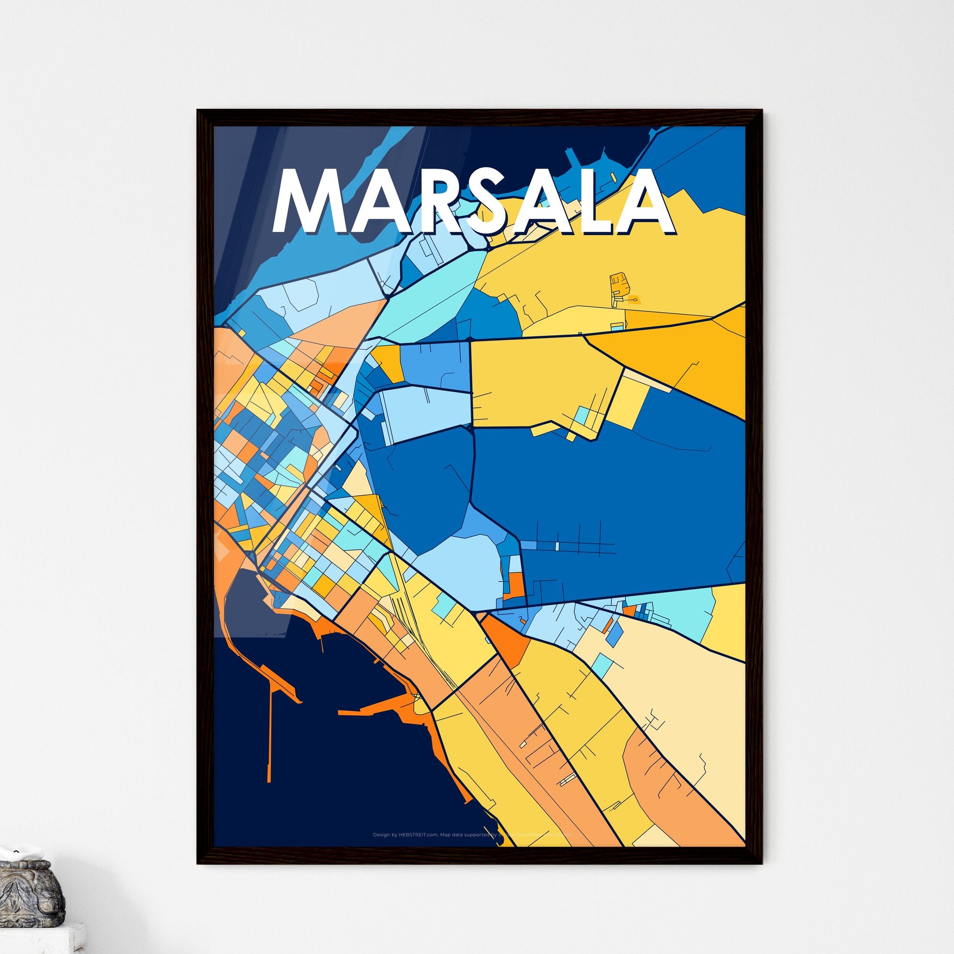 MARSALA ITALY Vibrant Colorful Art Map Poster Blue Orange