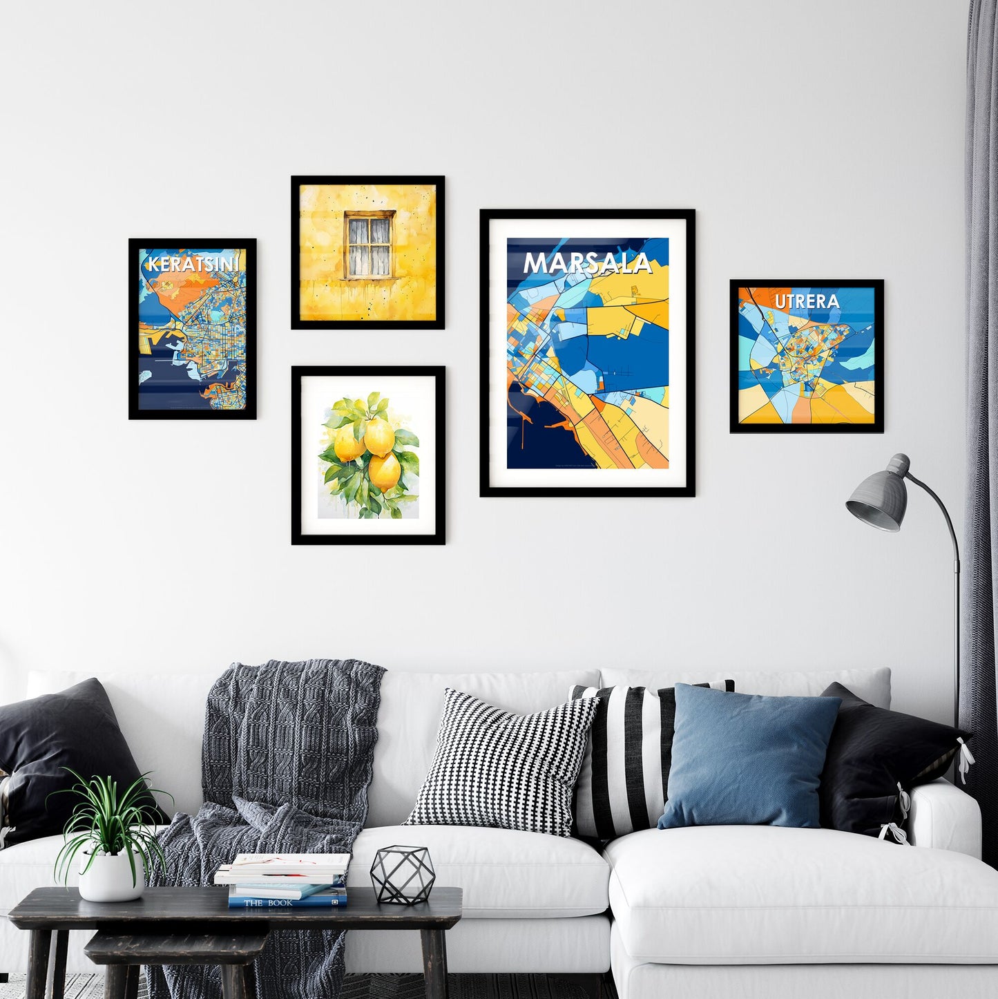 MARSALA ITALY Vibrant Colorful Art Map Poster Blue Orange