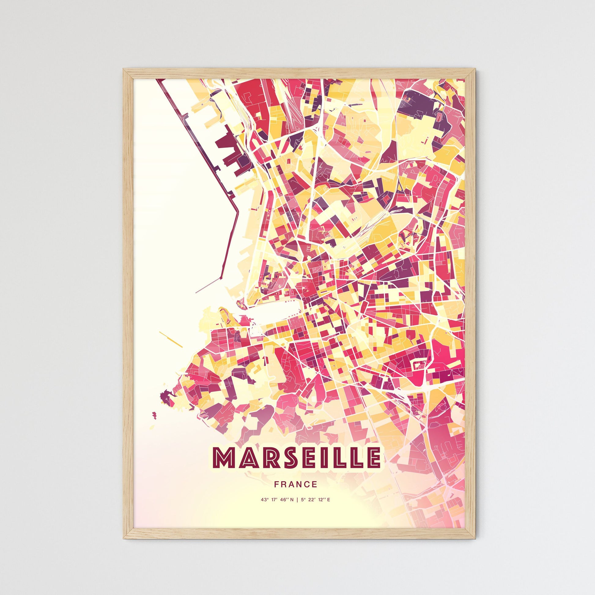 Colorful Marseille France Fine Art Map Hot Red