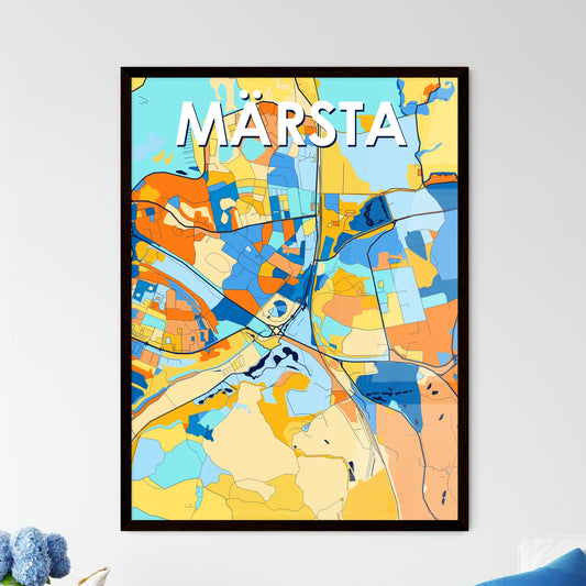 MÄRSTA SWEDEN Vibrant Colorful Art Map Poster Blue Orange