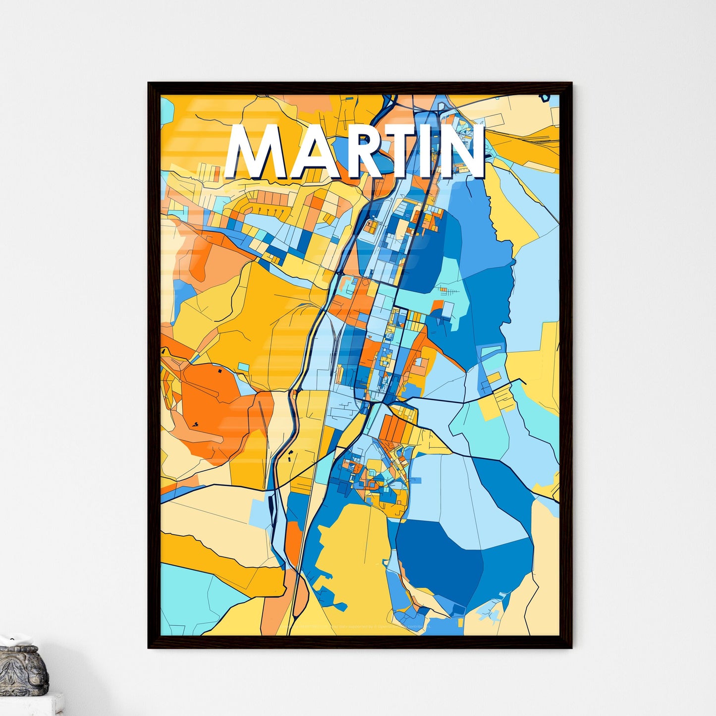 MARTIN SLOVAKIA Vibrant Colorful Art Map Poster Blue Orange