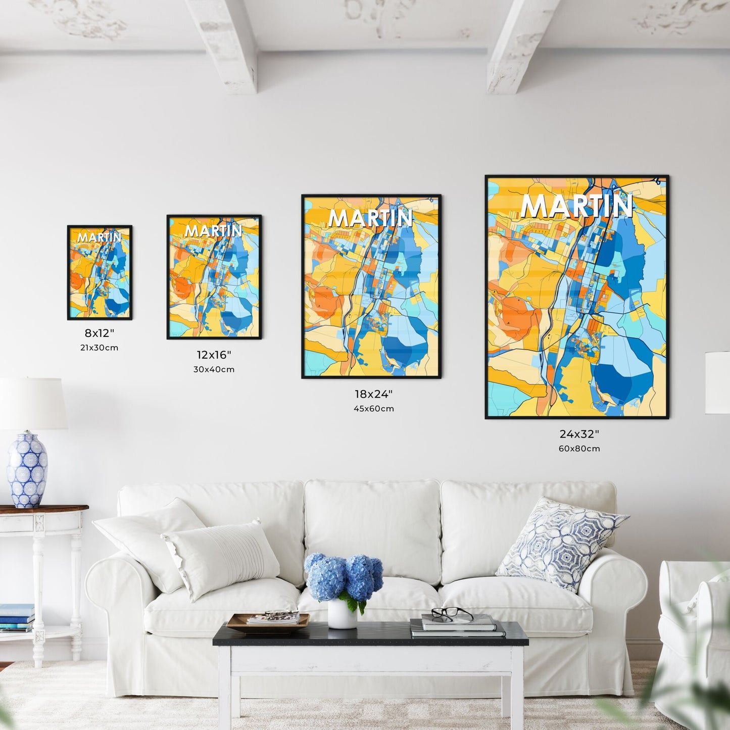 MARTIN SLOVAKIA Vibrant Colorful Art Map Poster Blue Orange