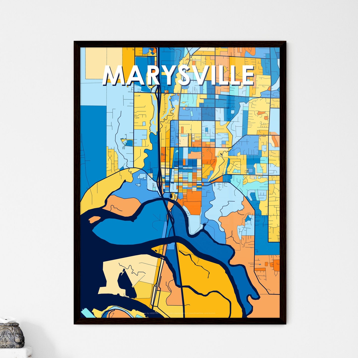 MARYSVILLE WASHINGTON Vibrant Colorful Art Map Poster Blue Orange