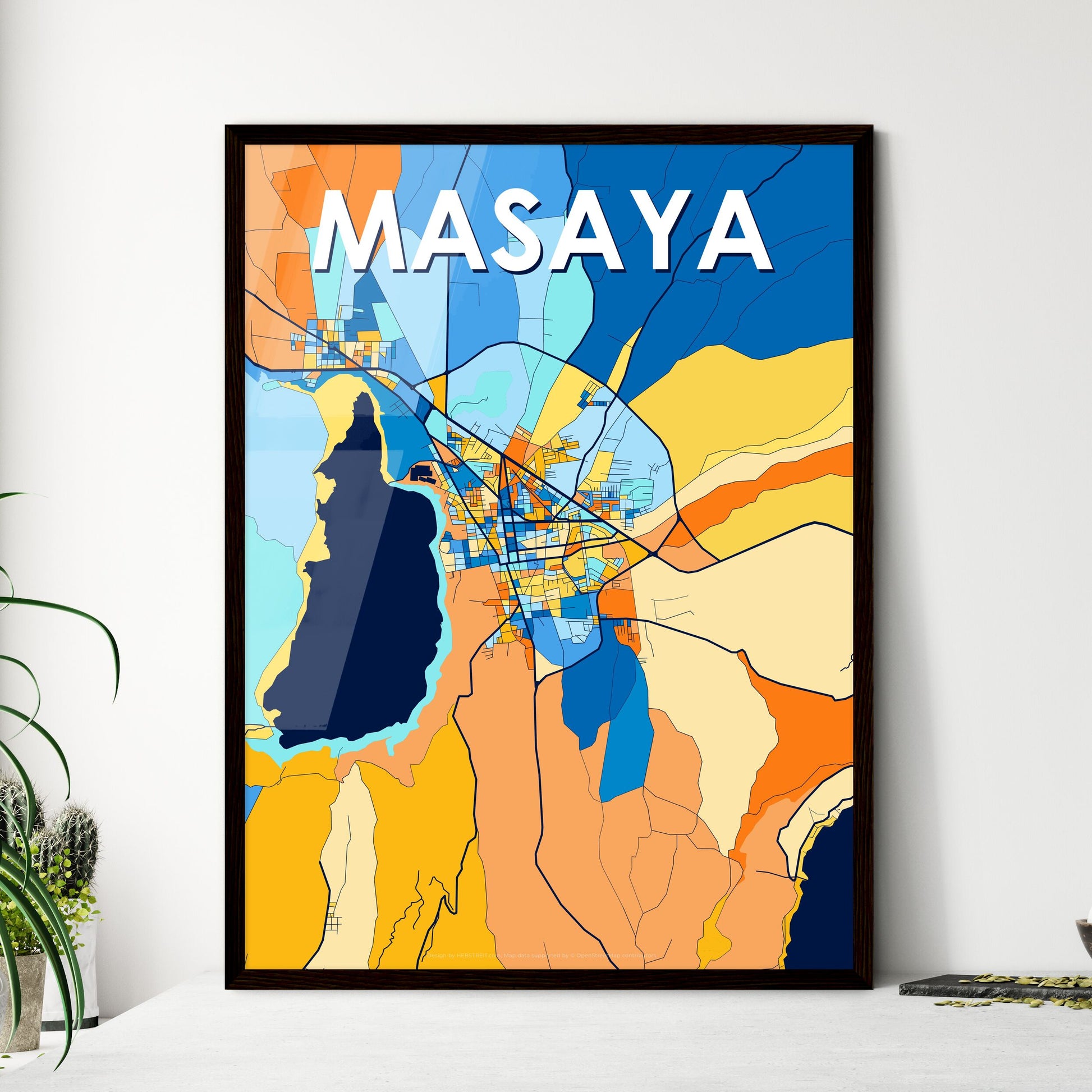 MASAYA NICARAGUA Vibrant Colorful Art Map Poster Blue Orange