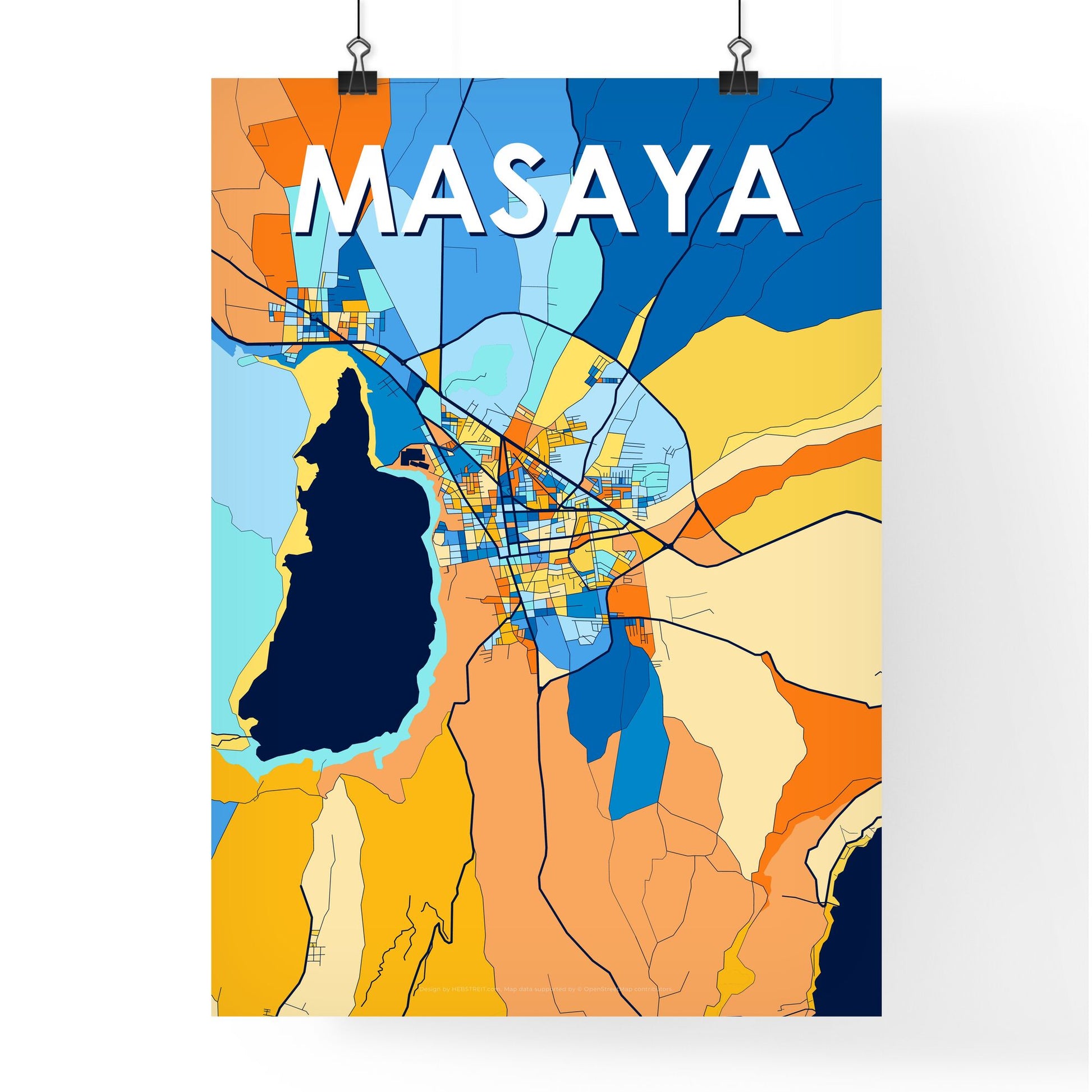 MASAYA NICARAGUA Vibrant Colorful Art Map Poster Blue Orange