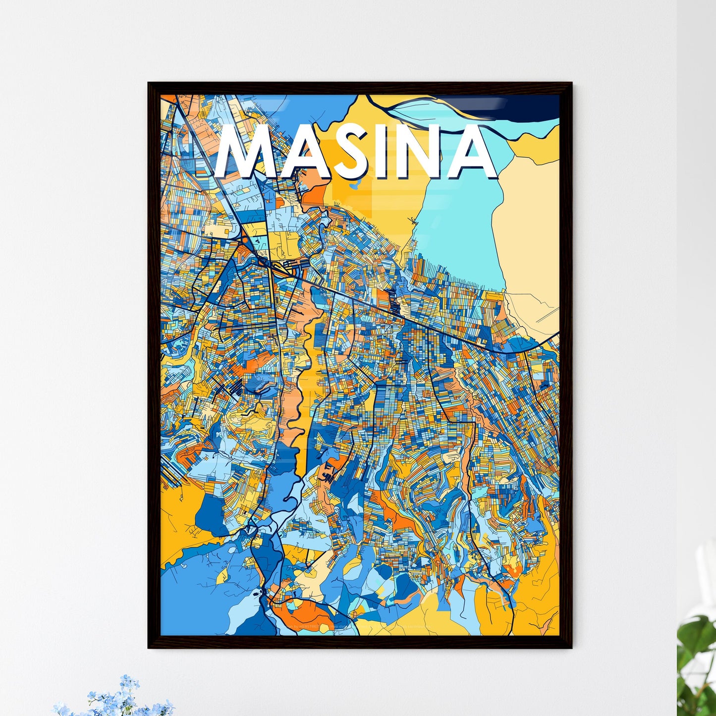 MASINA DR CONGO Vibrant Colorful Art Map Poster Blue Orange