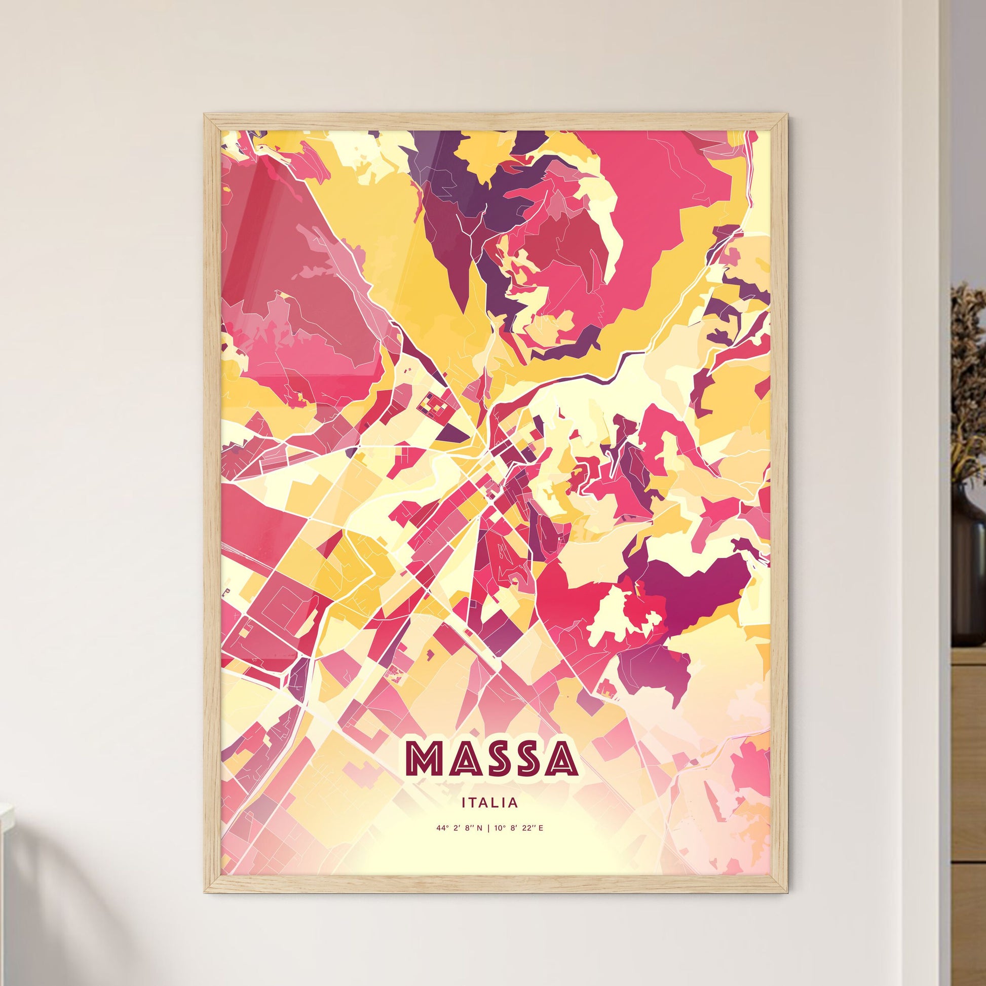 Colorful Massa Italy Fine Art Map Hot Red