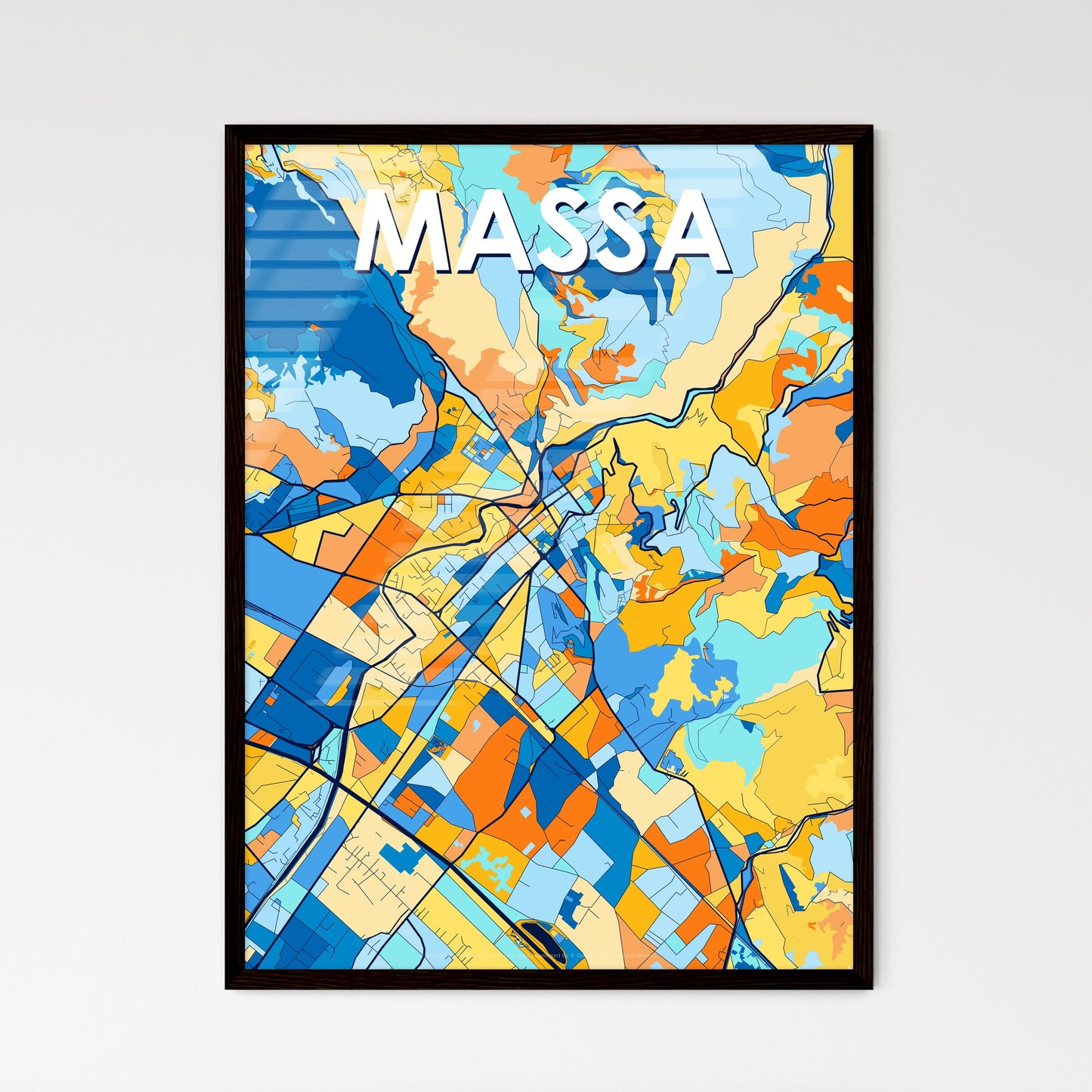 MASSA ITALY Vibrant Colorful Art Map Poster Blue Orange