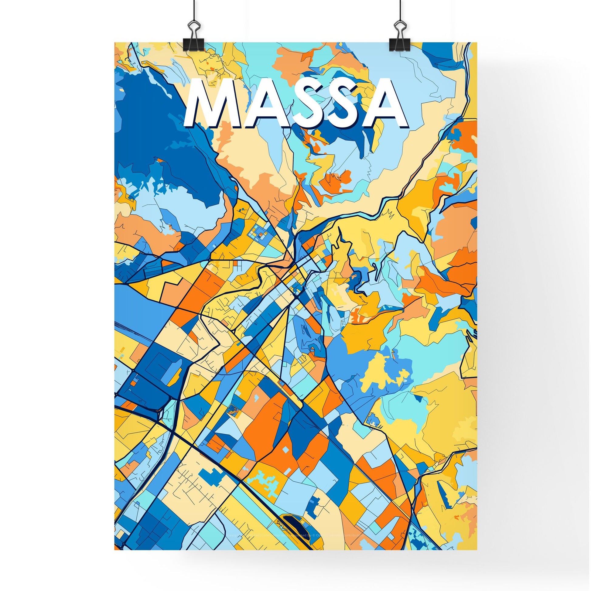 MASSA ITALY Vibrant Colorful Art Map Poster Blue Orange