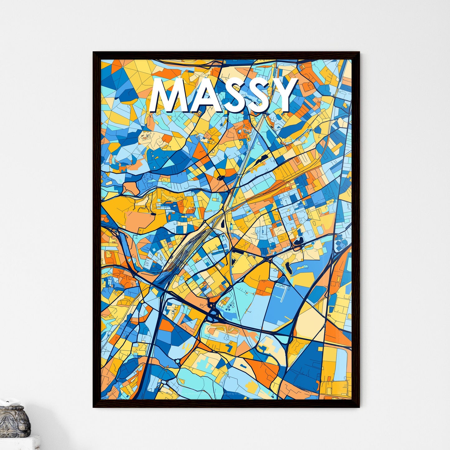 MASSY FRANCE Vibrant Colorful Art Map Poster Blue Orange