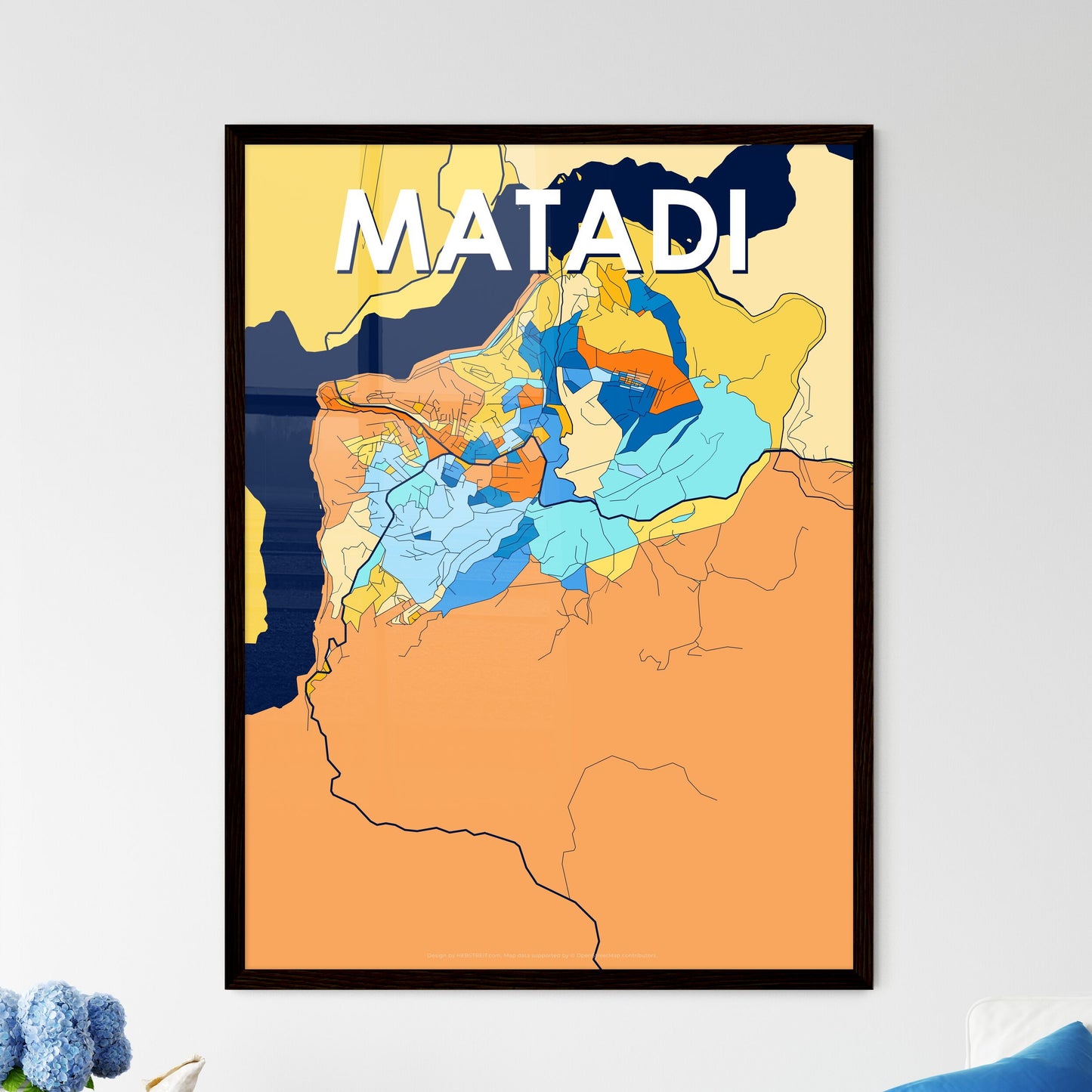 MATADI DR CONGO Vibrant Colorful Art Map Poster Blue Orange