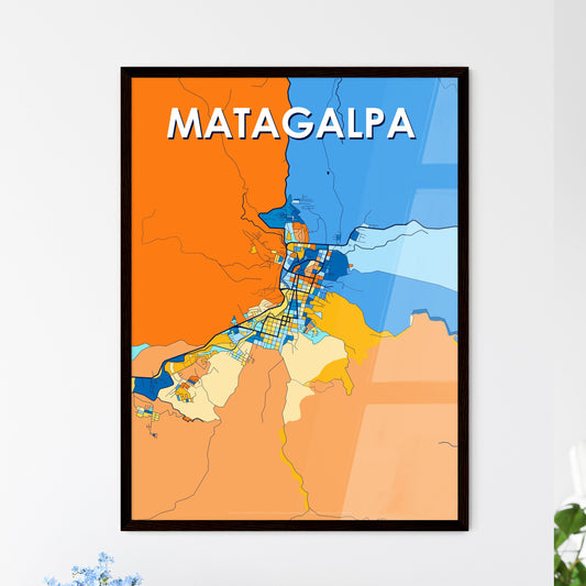 MATAGALPA NICARAGUA Vibrant Colorful Art Map Poster Blue Orange