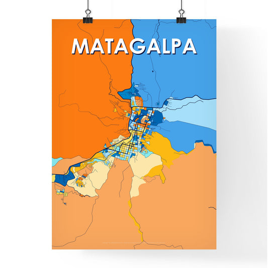 MATAGALPA NICARAGUA Vibrant Colorful Art Map Poster Blue Orange