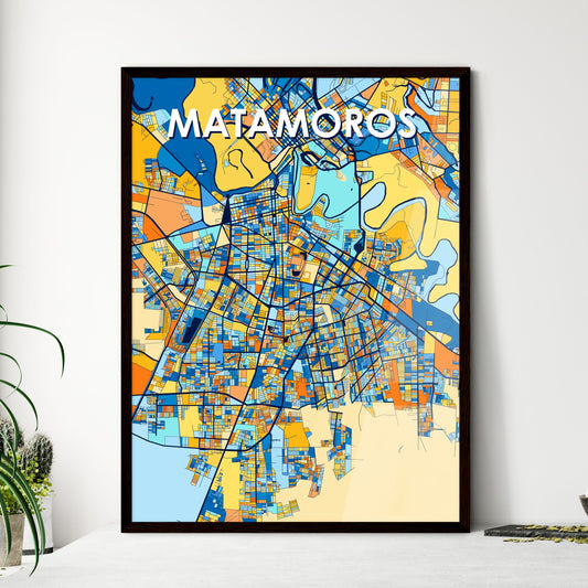 MATAMOROS MEXICO Vibrant Colorful Art Map Poster Blue Orange