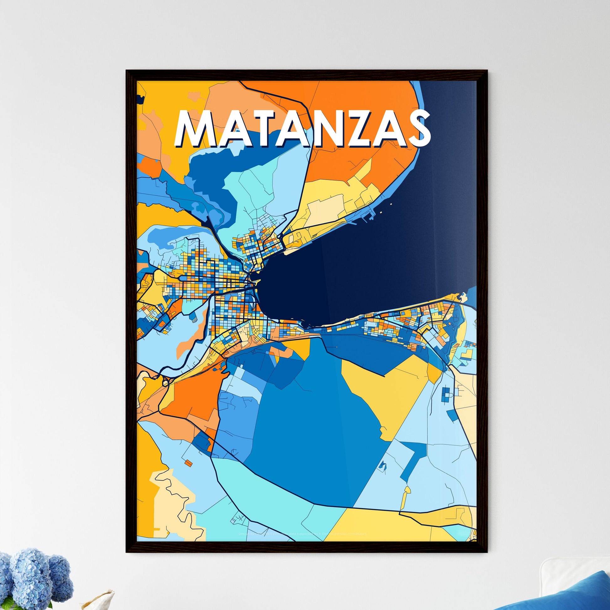 MATANZAS CUBA Vibrant Colorful Art Map Poster Blue Orange