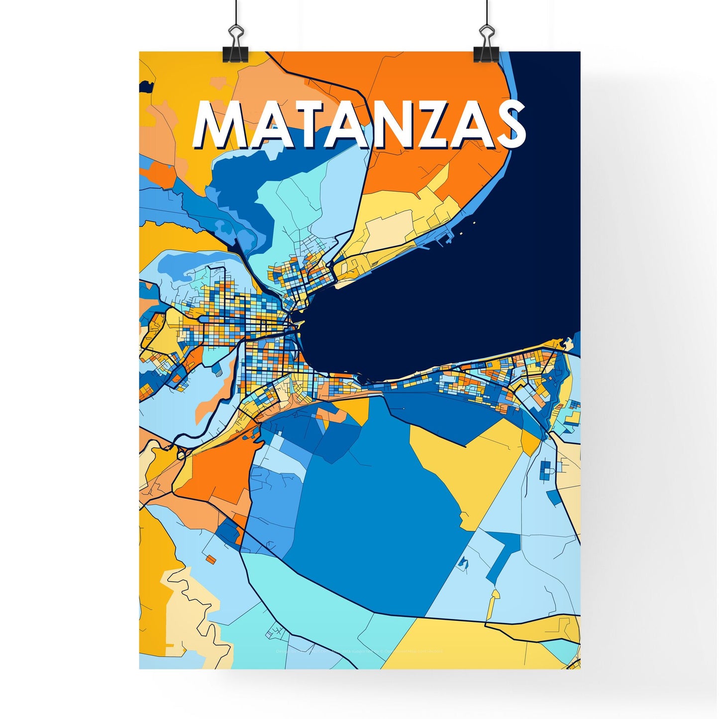 MATANZAS CUBA Vibrant Colorful Art Map Poster Blue Orange