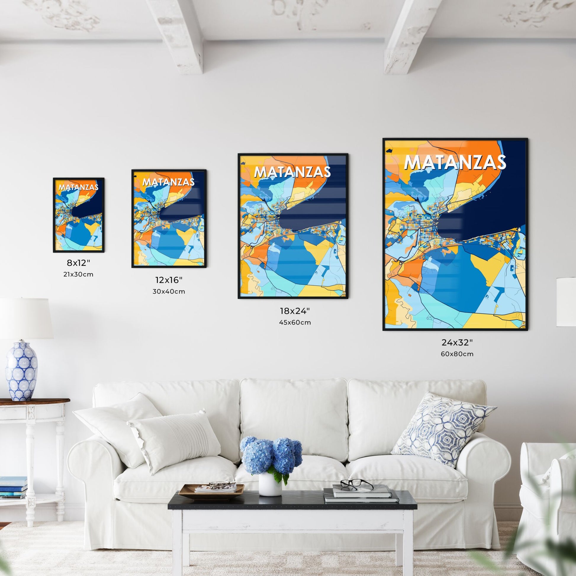 MATANZAS CUBA Vibrant Colorful Art Map Poster Blue Orange