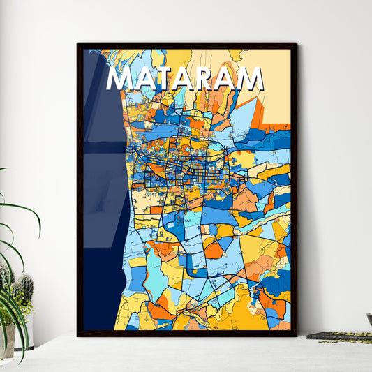 MATARAM INDONESIA Vibrant Colorful Art Map Poster Blue Orange