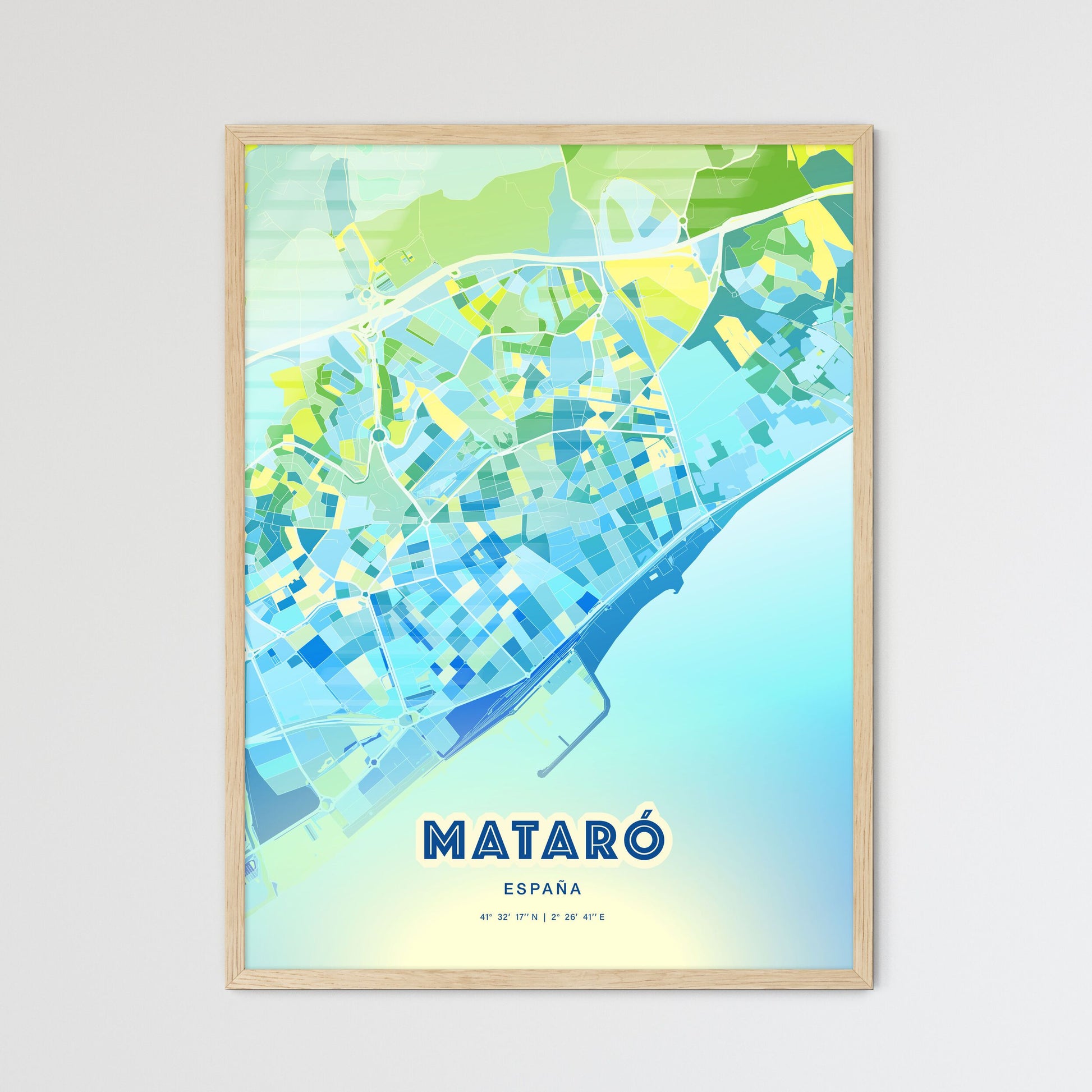 Colorful Mataró Spain Fine Art Map Cool Blue