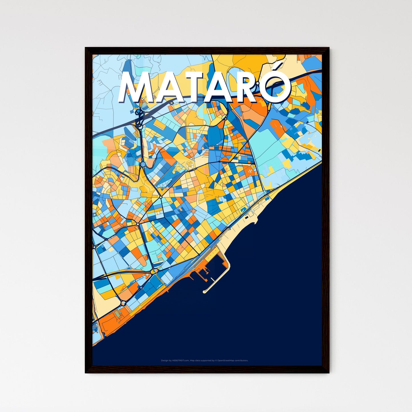 MATARÓ SPAIN Vibrant Colorful Art Map Poster Blue Orange