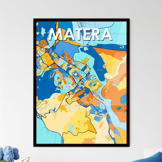 MATERA ITALY Vibrant Colorful Art Map Poster Blue Orange