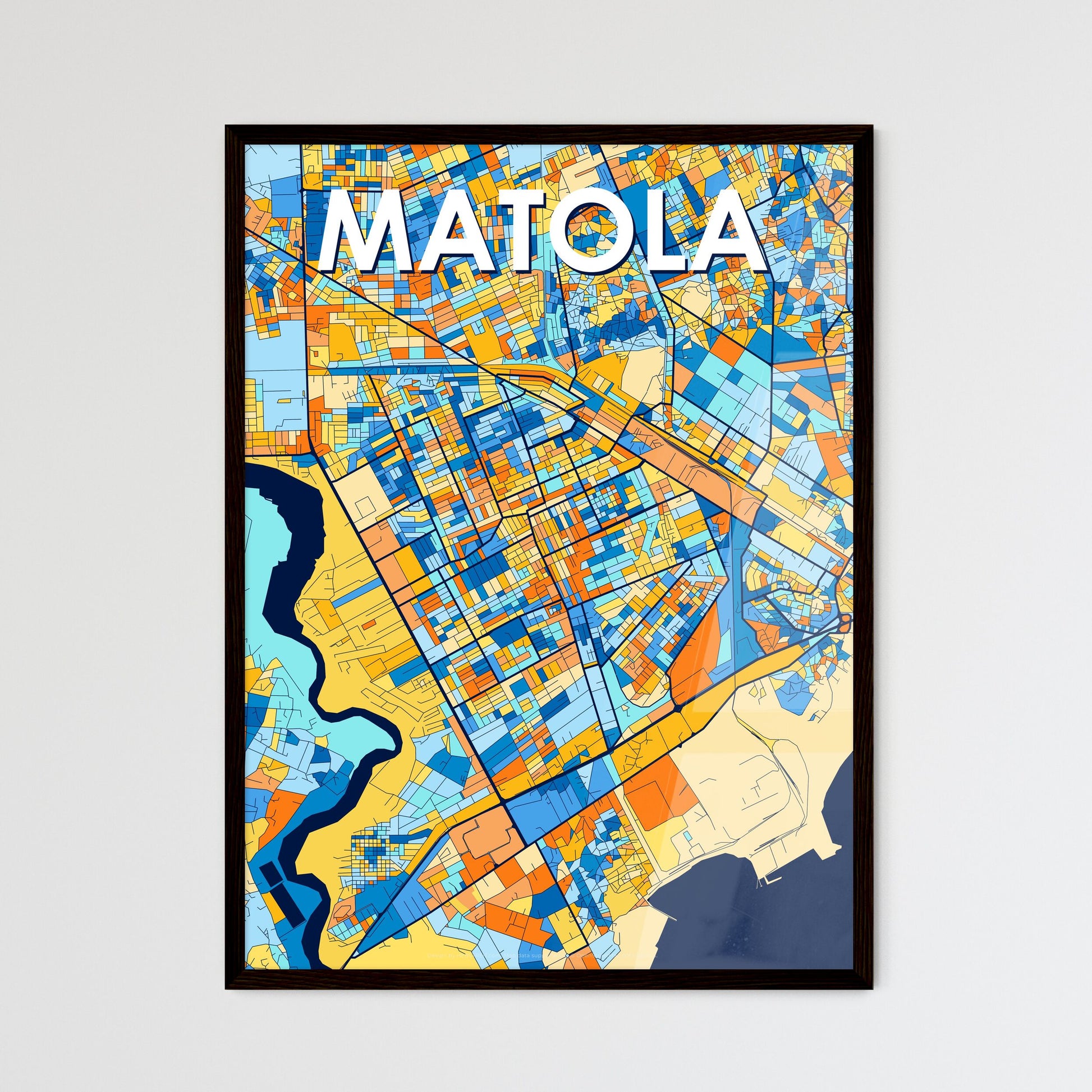 MATOLA MOZAMBIQUE Vibrant Colorful Art Map Poster Blue Orange